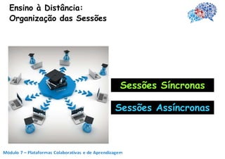 Ensino à Distância:
Organização das Sessões




                          Sessões Síncronas

                          Sessões Assíncronas
 