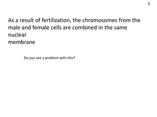 As a result of fertilization, the chromosomes from the
male and female cells are combined in the same
nuclear
membrane
Do you see a problem with this?
5
 