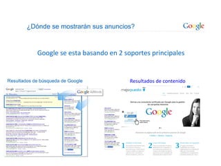Google se esta basando en 2 soportes principales


                              Resultados de contenido
 