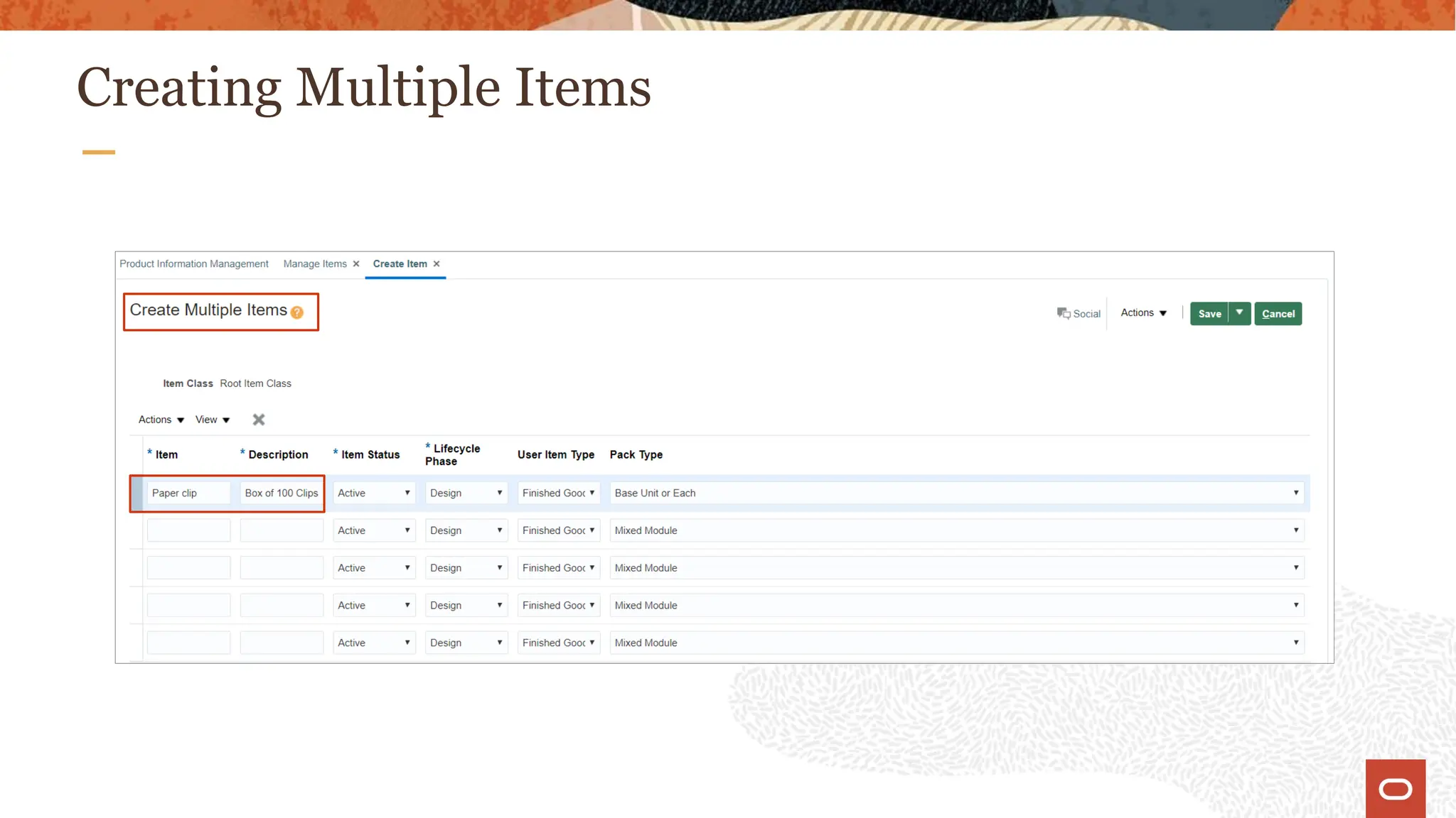Creating Multiple Items
 