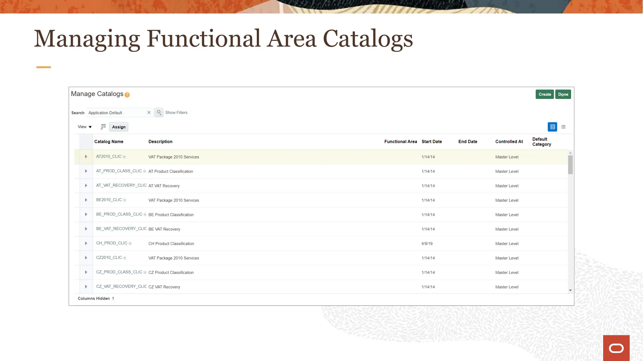 Managing Functional Area Catalogs
 