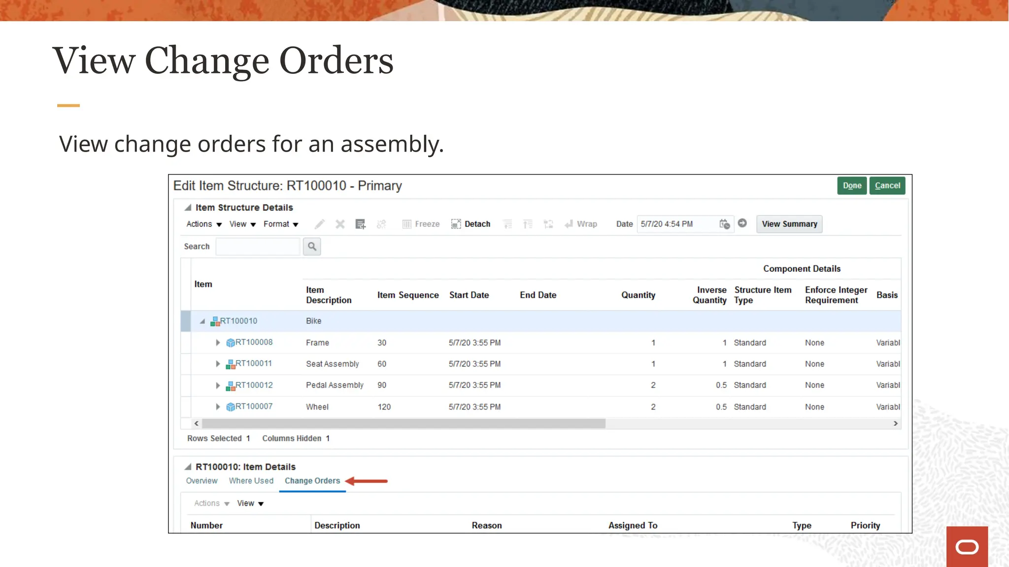 View Change Orders
View change orders for an assembly.
 