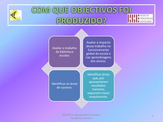 COM QUE OBJECTIVOS FOI PRODUZIDO?BE/CRE do Agrupamento Francisco Gonçalves Carneiro7