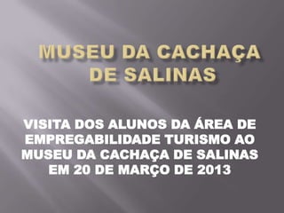VISITA DOS ALUNOS DA ÁREA DE
EMPREGABILIDADE TURISMO AO
MUSEU DA CACHAÇA DE SALINAS
   EM 20 DE MARÇO DE 2013
 