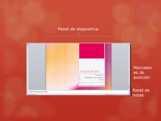Marcador
es de
posición
Panel de
notas
Panel de diapositiva
 