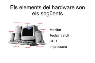 Els elements del hardware son els següents Monitor 