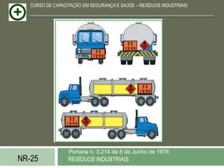 CURSO DE CAPACITAÇÃO EM SEGURANÇA E SAÚDE – RESÍDUOS INDUSTRIAIS




                  Portaria n. 3.214 de 8 de Junho de 1978
NR-25             RESÍDUOS INDUSTRIAIS
 