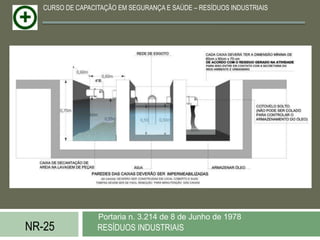 CURSO DE CAPACITAÇÃO EM SEGURANÇA E SAÚDE – RESÍDUOS INDUSTRIAIS




                  Portaria n. 3.214 de 8 de Junho de 1978
NR-25             RESÍDUOS INDUSTRIAIS
 