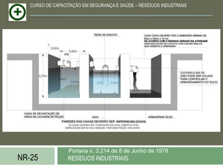 CURSO DE CAPACITAÇÃO EM SEGURANÇA E SAÚDE – RESÍDUOS INDUSTRIAIS




                  Portaria n. 3.214 de 8 de Junho de 1978
NR-25             RESÍDUOS INDUSTRIAIS
 