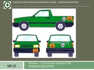 CURSO DE CAPACITAÇÃO EM SEGURANÇA E SAÚDE – RESÍDUOS INDUSTRIAIS




                  Portaria n. 3.214 de 8 de Junho de 1978
NR-25             RESÍDUOS INDUSTRIAIS
 