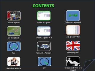 The NuggetGreen Book1Player injuredThere are key moments during the 90` of a football match, the most defining of all, of course, being a goal scored.A red card given  to a player also counts as a key moment. Both of the above occurrences lead to the SUSPENDED sign flash across our Betfair screens and 15-20 seconds later the market reforms as the odds change to reflect these eventsHow about this moment, though, that can have an effect of the odds movement. A player, normally a key attacker like Ronaldo, Messi or Rooney, for example, suffers  a bad injury and is forced to take no further part in the game. Notice particularly the Under/Over 2.5 goals market and see how many ticks the price drops as the market  reacts to this event.As with many of the nuggets contained in this book, you need to be quick to react yourself in order to make the trade successful