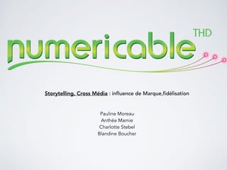 Storytelling, Cross Média : influence de Marque,fidélisation
Pauline Moreau
Anthéa Mamie
Charlotte Stebel
Blandine Boucher
 