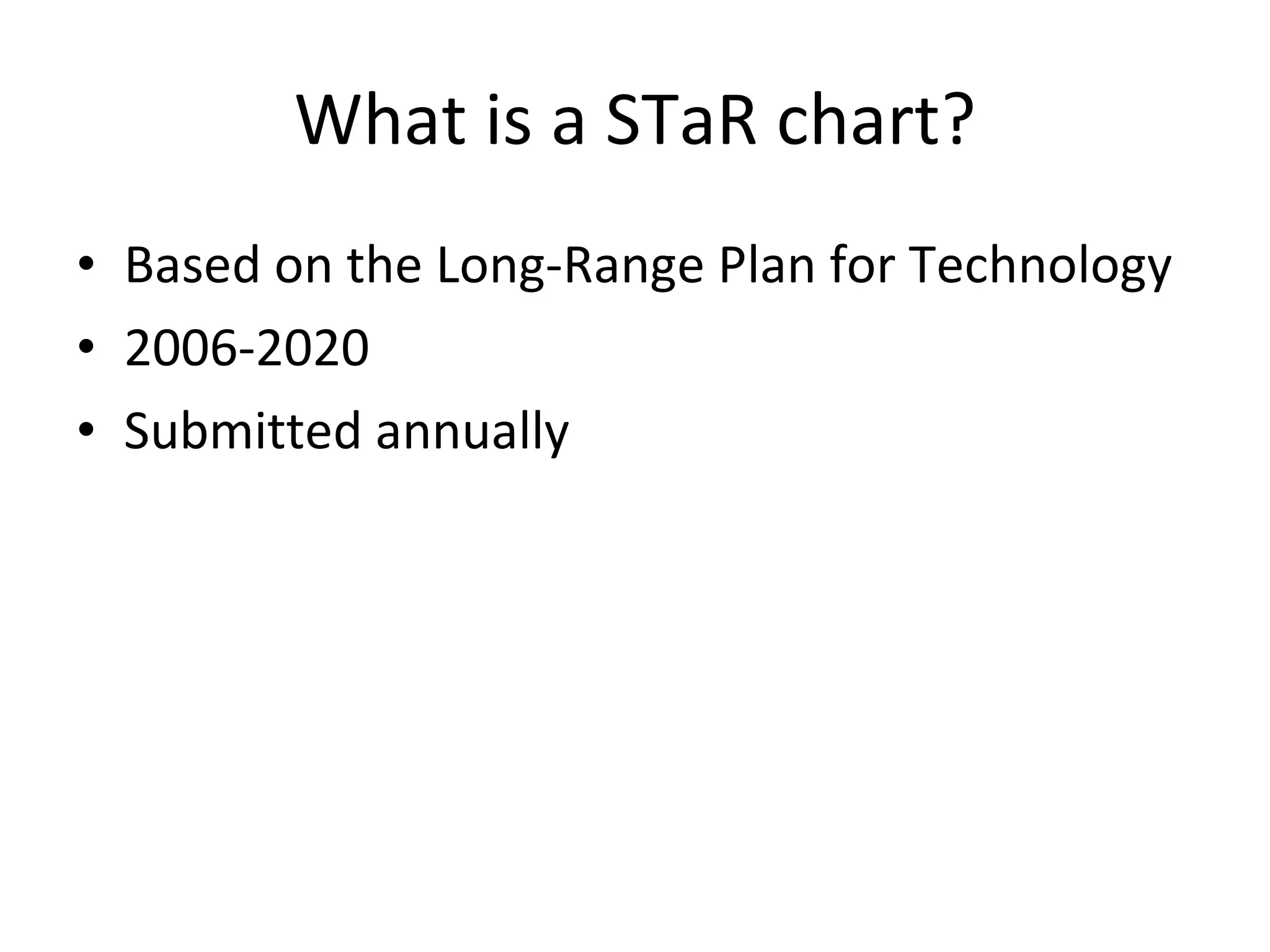 What is a STaR chart? Based on the Long-Range Plan for Technology 2006-2020 Submitted annually 