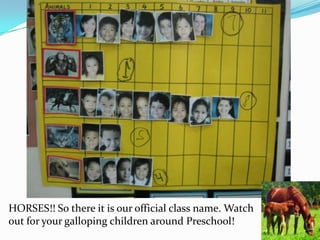 HORSES!! So there it is our official class name. Watch out for your galloping children around Preschool! 
