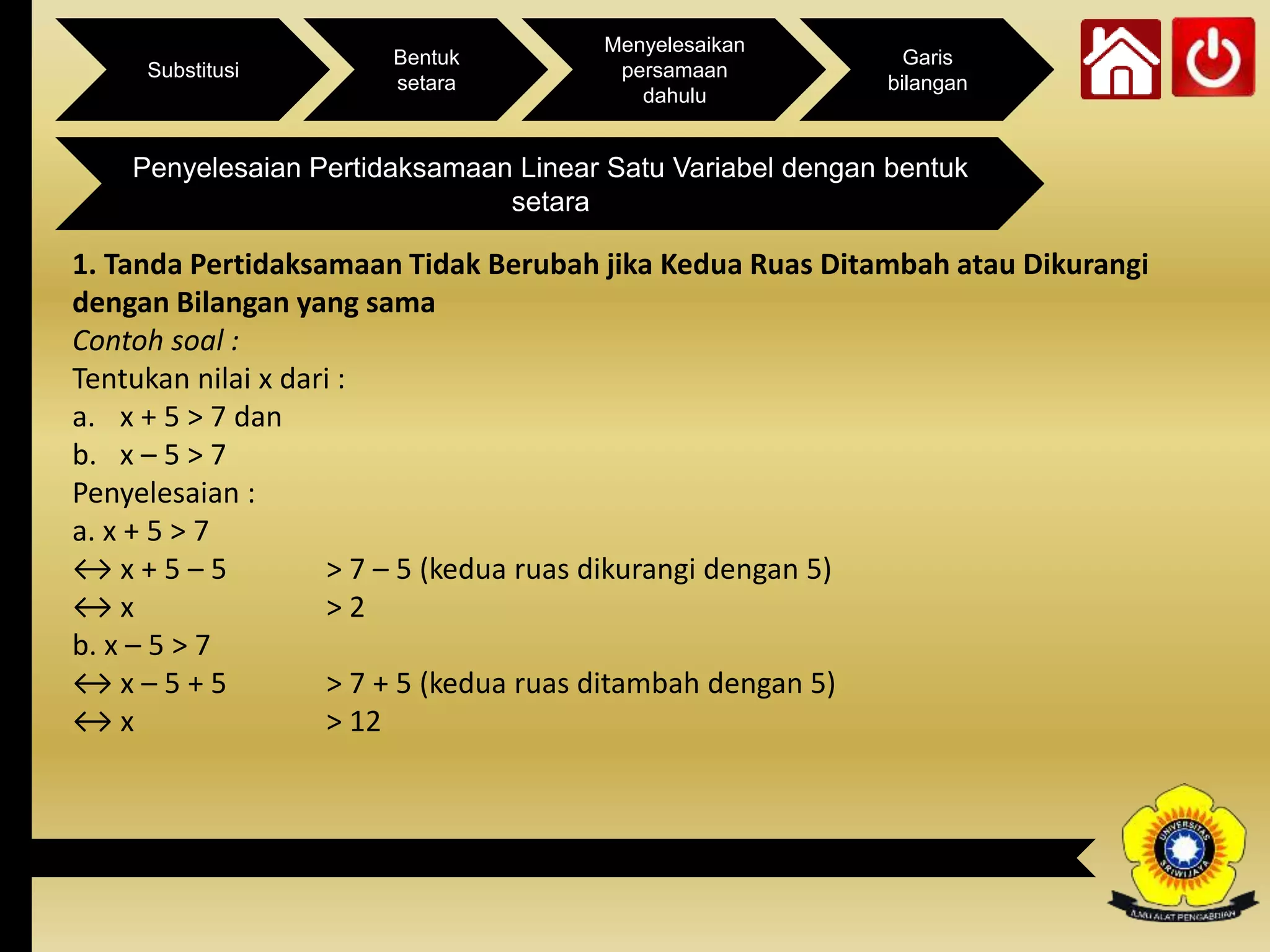 Powerpoint Pertidaksamaan Linear Satu Variabel | PPTX