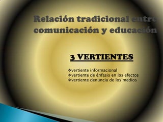 Relación tradicional entre comunicación y educación 3 VERTIENTES ,[object Object]