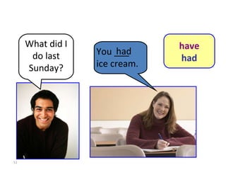 You ___   ice cream. 8-6  Let’s Practice What did I do last Sunday? had   have had 