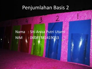 Penjumlahan Basis 2
Nama : Siti Anisa Putri Utami
NIM : 06081381419053
 