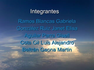Integrantes Ramos Blancas Gabriela González Ruiz Janet Elisa Aguilar Parra Gisell Cota Gil Luis Alejandro Beltrán Gaona Martin 