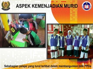 ASPEK KEMENJADIAN MURID

Sebahagian pelajar yang turut terlibat dalam membangunkan bilik PPDa

 