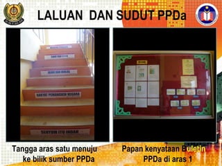 LALUAN DAN SUDUT PPDa

Tangga aras satu menuju
ke bilik sumber PPDa

Papan kenyataan Buletin
PPDa di aras 1

 
