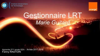 Gestionnaire LRT
Marie Guitard
Fanny RASTOIN
Apprentie 2ème année GEA - Année 2017-2018
 