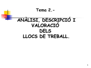 Tema 2.-   ANÀLISI, DESCRIPCIÓ I VALORACIÓ  DELS  LLOCS DE TREBALL. 
