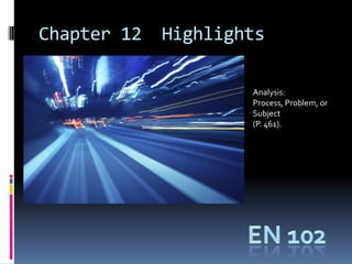 Chapter 12   Highlights

                     Analysis:
                     Process, Problem, or
                     Subject
                     (P. 461).
 