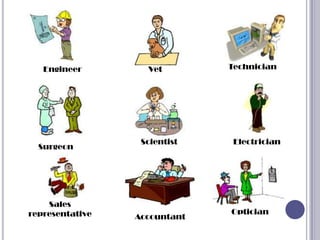 Engineer        Vet        Technician




                  Scientist    Electrician
  Surgeon




    Sales
representative                Optician
                 Accountant
 