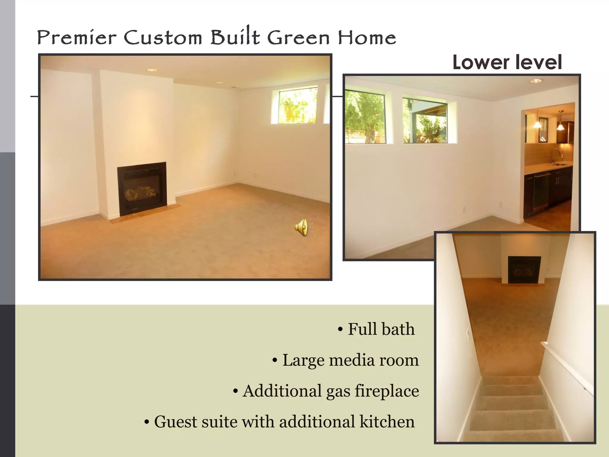 Premier Custom Built Green Home Full bath  Large media room Additional gas fireplace Guest suite with additional kitchen  Lower level 