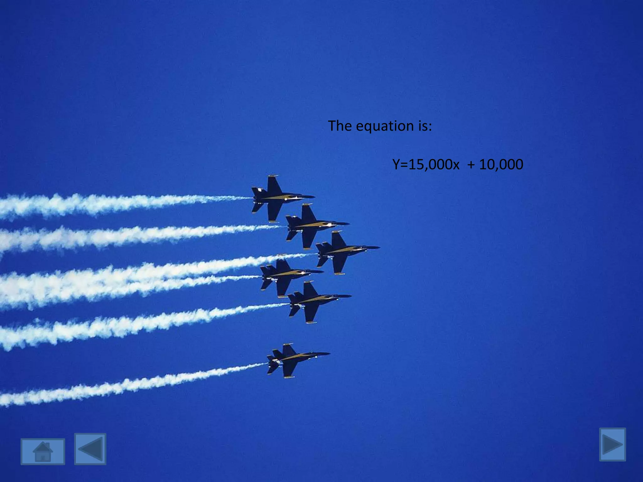 The equation is:

         Y=15,000x + 10,000
 