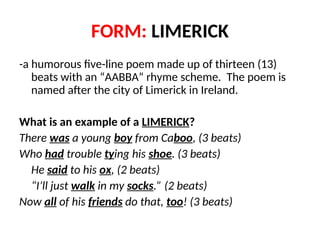 Limerick Ex figurative language and literary devices | PPT