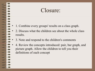 Closure: <ul><li>1. Combine every groups' results on a class graph. </li></ul><ul><li>2. Discuss what the children see abo...