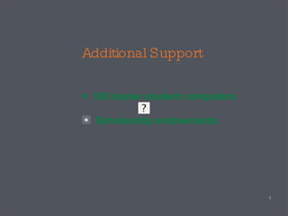 Additional Support  100 loaner student computers  Scholarship endowments   