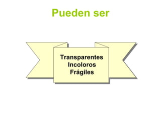Pueden ser Transparentes Incoloros Frágiles 