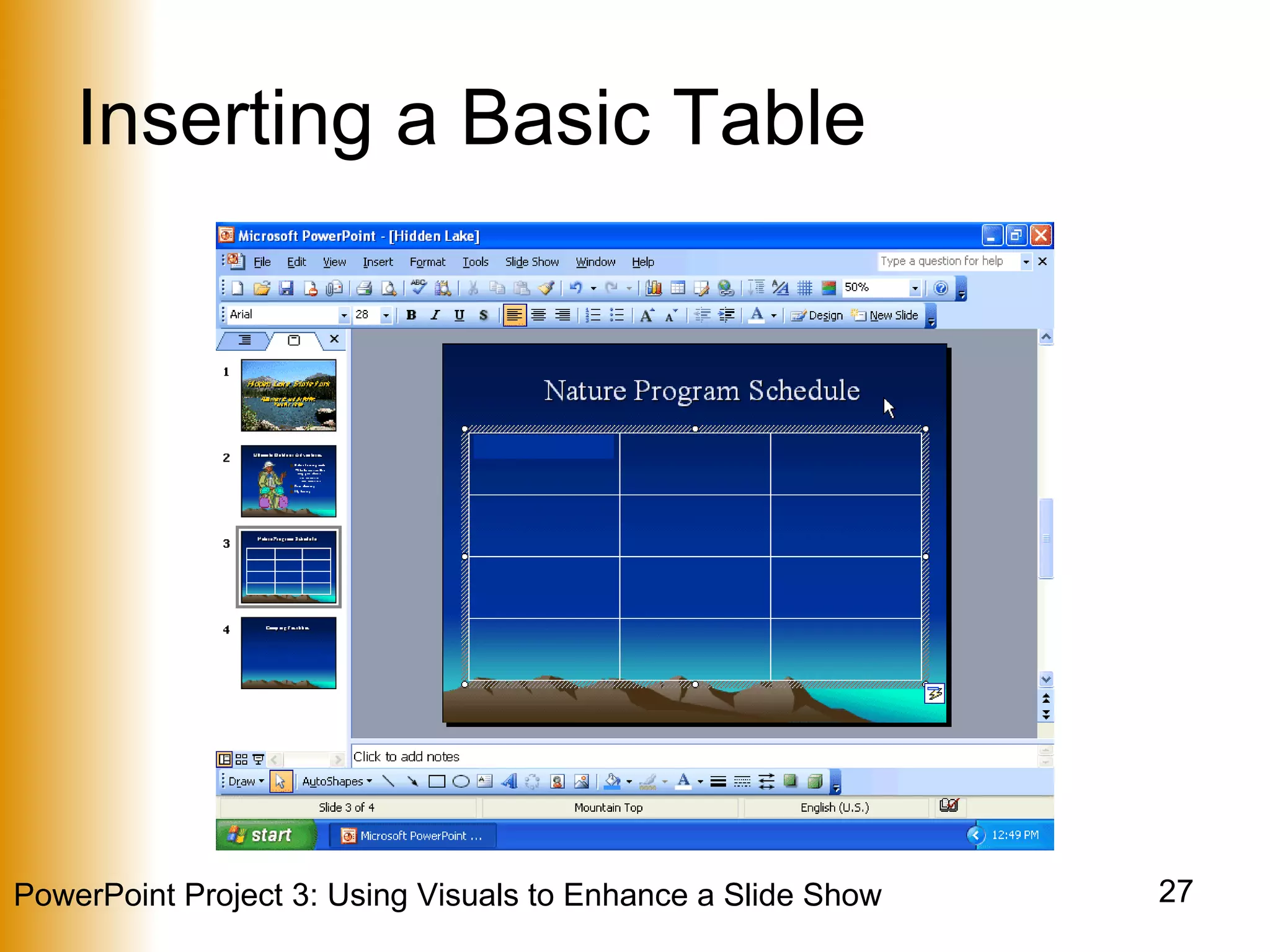 Inserting a Basic Table 