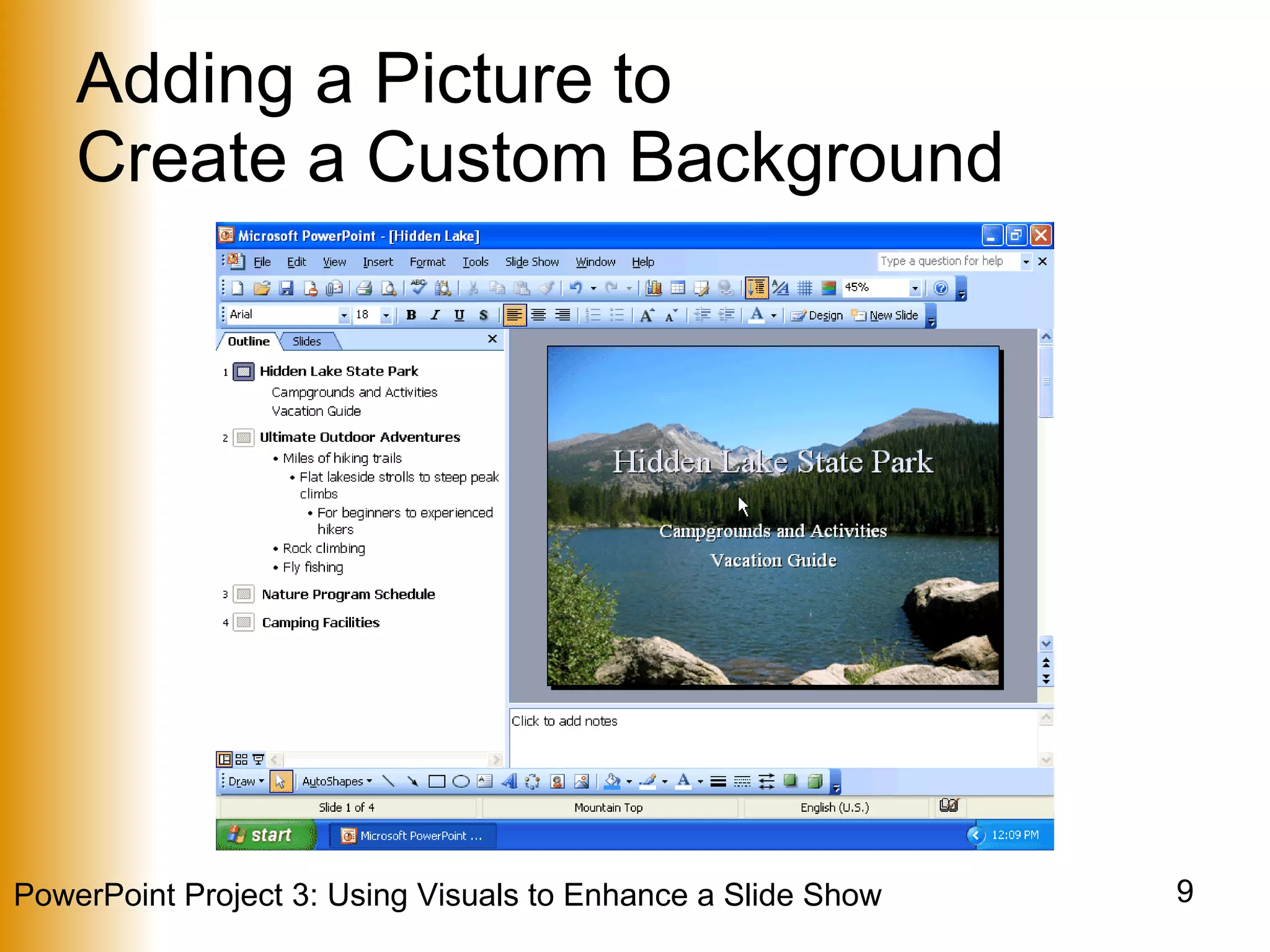 Adding a Picture to  Create a Custom Background 