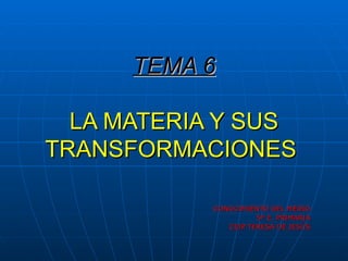 TEMA 6 LA MATERIA Y SUS TRANSFORMACIONES   CONOCIMIENTO DEL MEDIO 5º E. PRIMARIA CEIP TERESA DE JESÚS 
