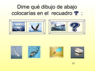 Dime qué dibujo de abajo
colocarías en el recuadro  :




                       35
 