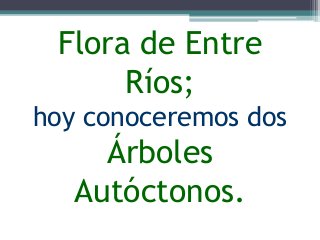 Flora de Entre
Ríos;
hoy conoceremos dos
Árboles
Autóctonos.
 