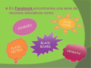 

En Facebook encontramos una serie de
recursos educativos como:

BLACK
BOARD

 