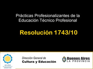 Prácticas Profesionalizantes de la Educación Técnico Profesional Dirección General de Cultura y Educación 