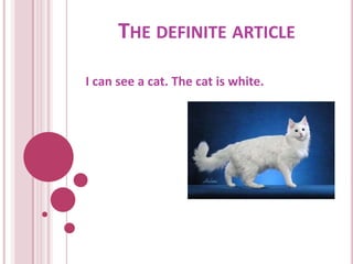 THE DEFINITE ARTICLE

I can see a cat. The cat is white.
 