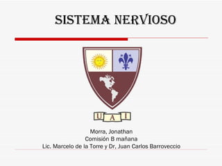 Morra, Jonathan Comisión B mañana Lic. Marcelo de la Torre y Dr, Juan Carlos Barroveccio Sistema Nervioso 