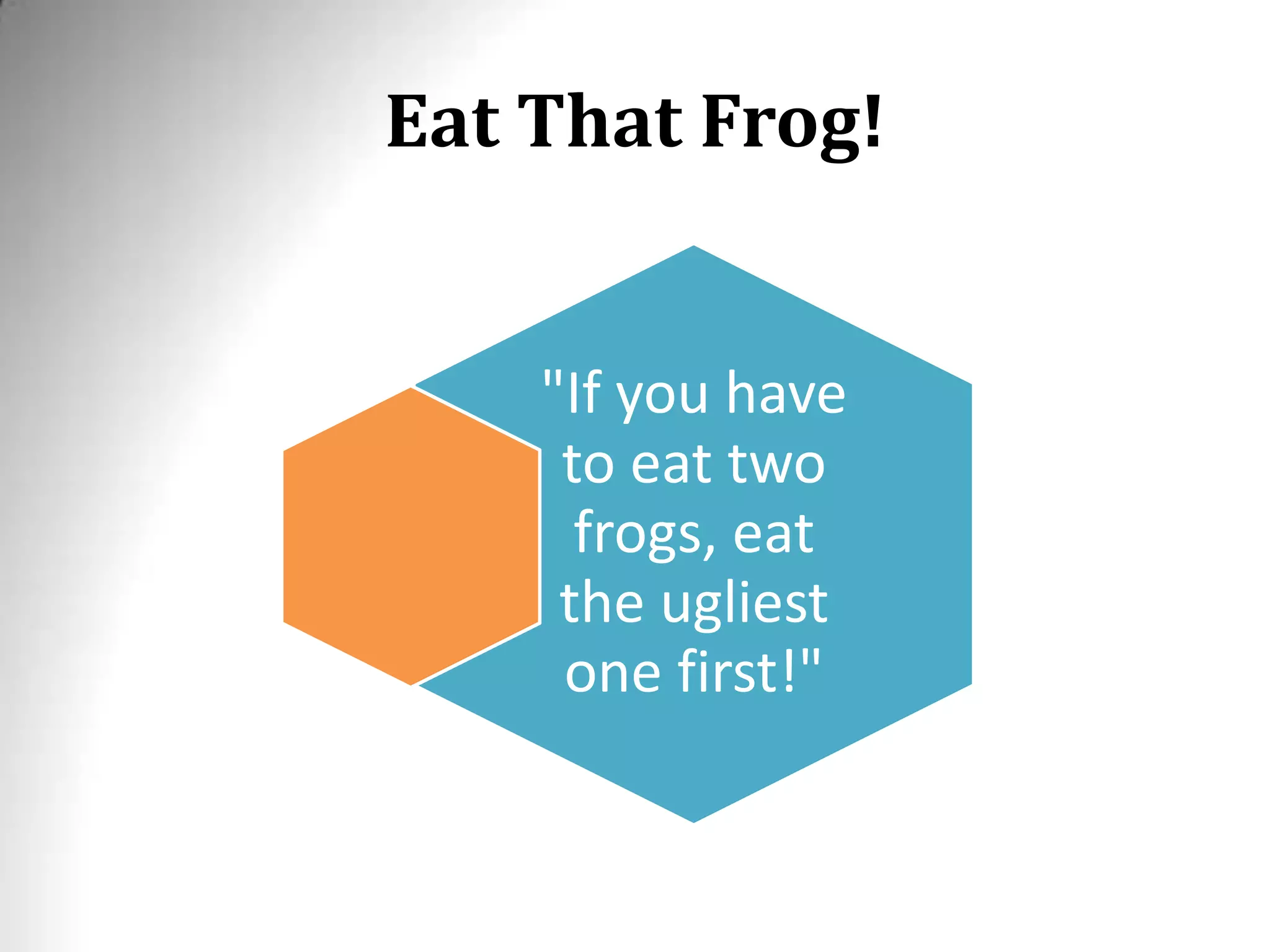 Eat That Frog!
"If you have
to eat two
frogs, eat
the ugliest
one first!"
 