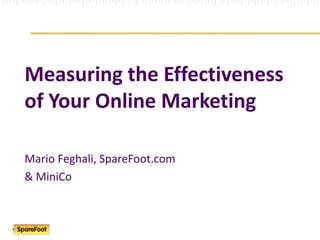 Measuring the Effectiveness of Your Online Marketing Mario Feghali, SpareFoot.com & MiniCo 