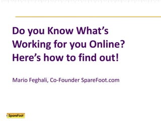 Do you Know What’s Working for you Online?  Here’s how to find out!  Mario Feghali, Co-Founder SpareFoot.com 