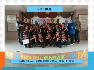 PENGLIBATAN MURID DALAM KO-KURIKULUMSOFBOL
NAIB JOHAN: MSSD MUAR 2016, 2017 & 2018
 