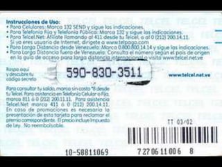 Colección Tarjetas Telefonicas Venezuela Telcel Memoria Remota (2002) Catálogo 1