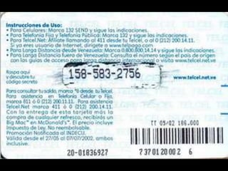 Colección Tarjetas Telefonicas Venezuela Telcel Memoria Remota (2002) Catálogo 1